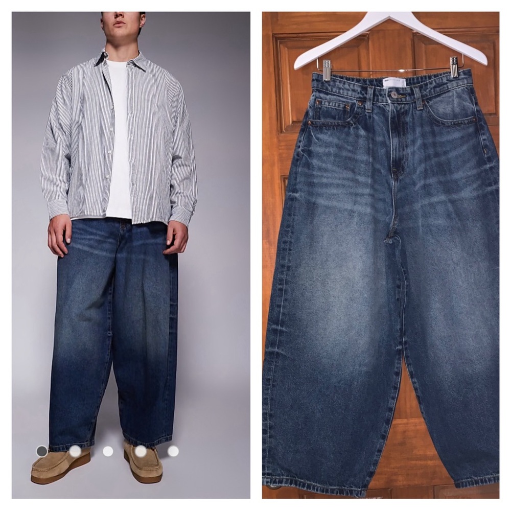 ASOS DESIGN oversized baggy fit wide jeans in vintage dark wash blue 29